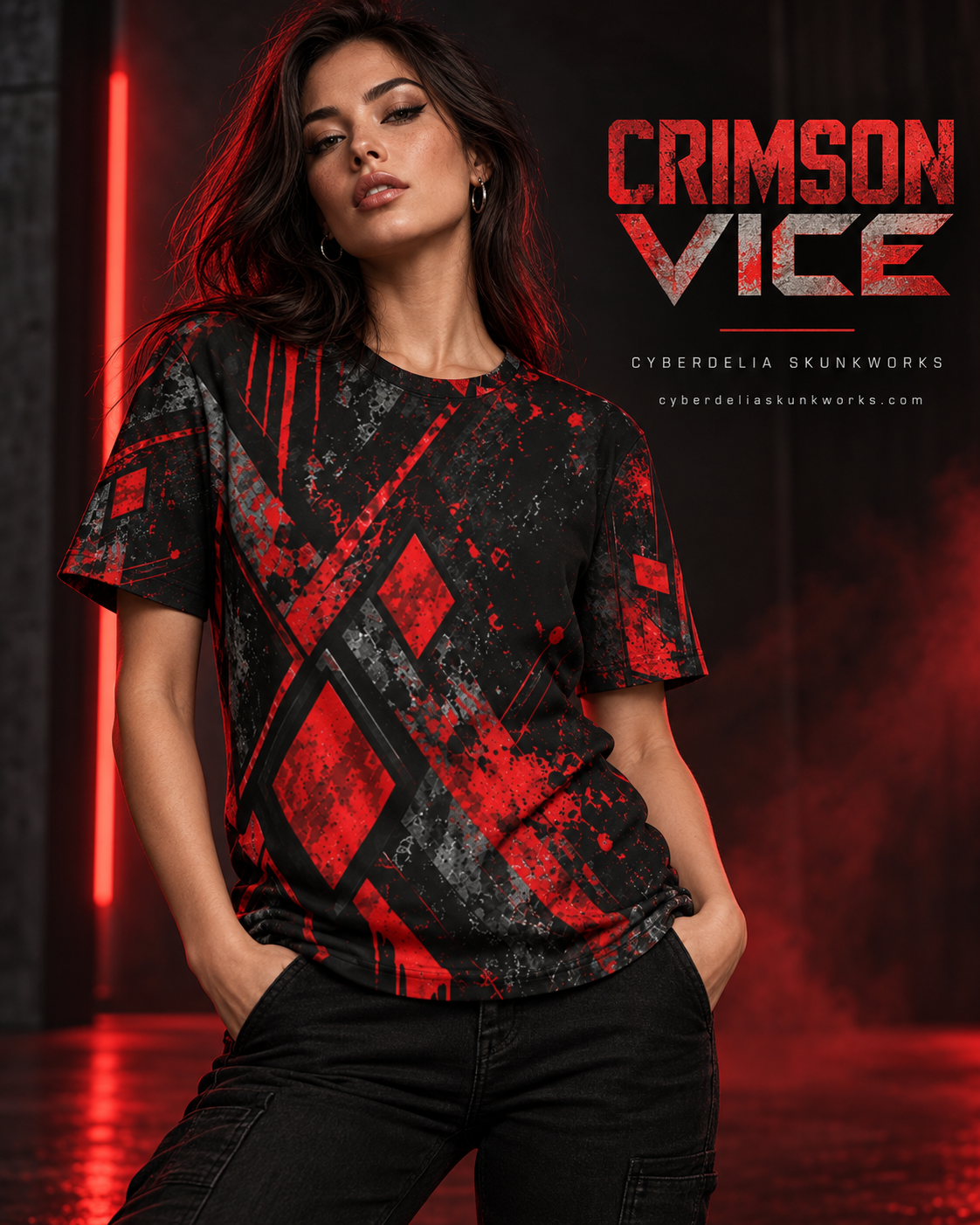 CRIMSON VICE | Shadowline Tee Men's All-Over Print T-Shirt | Cyberdelia Skunkworks
