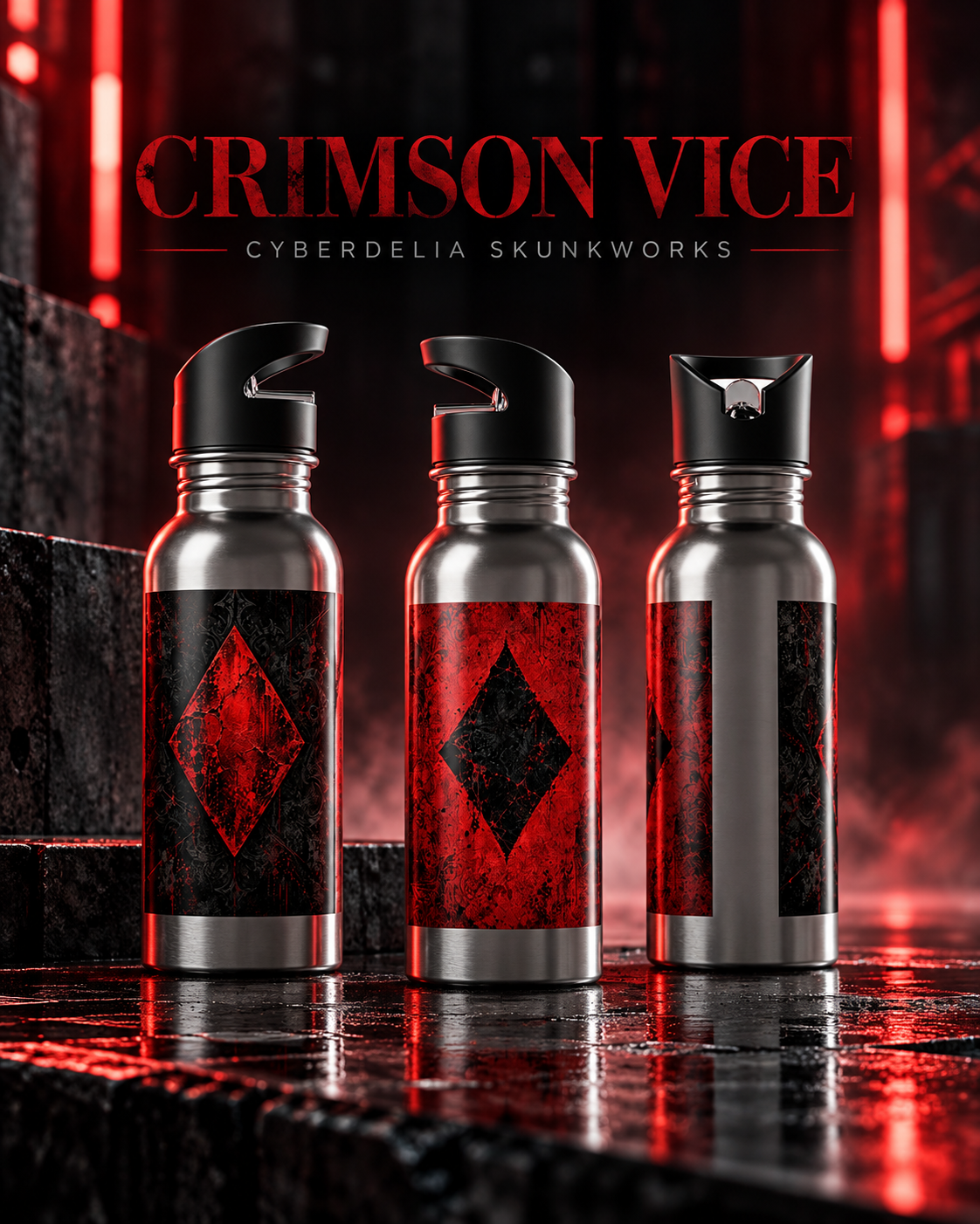CRIMSON VICE | Redline Hydration 20 oz Stainless Steel Water Bottle with Straw | Cyberdelia Skunkworks